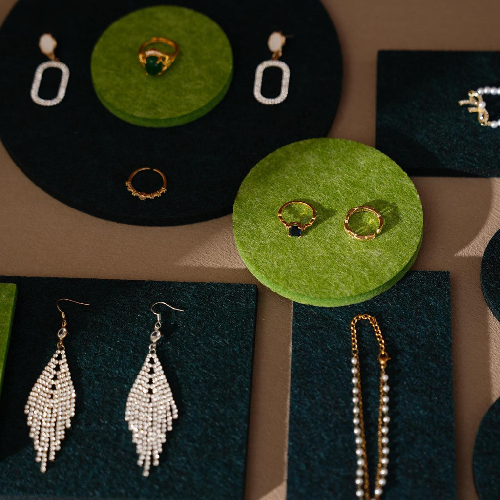 Green Felt Jewelry Display Set Ring Earring Necklace Pads Craft Fair Booth Display