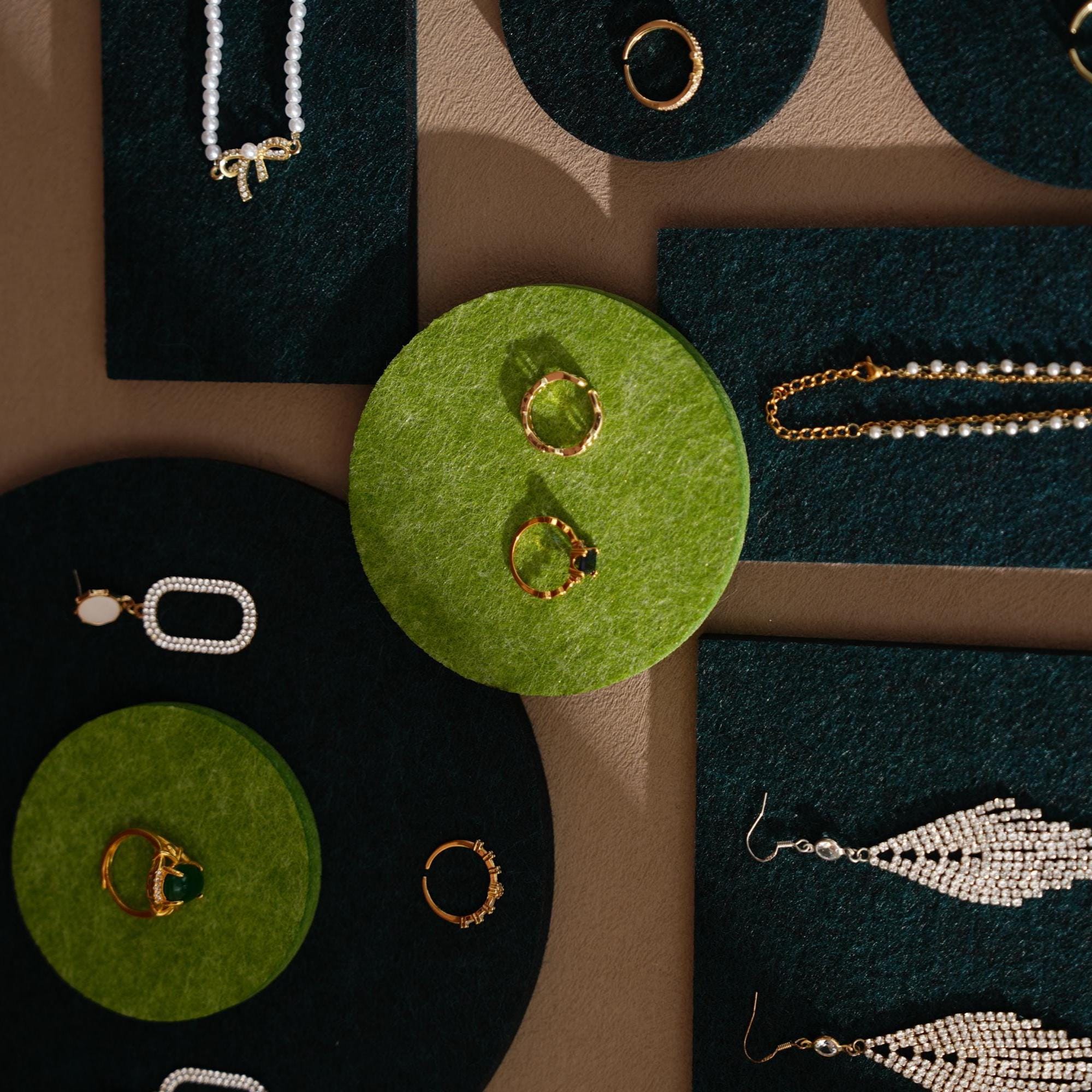 Green Felt Jewelry Display Set Ring Earring Necklace Pads Craft Fair Booth Display