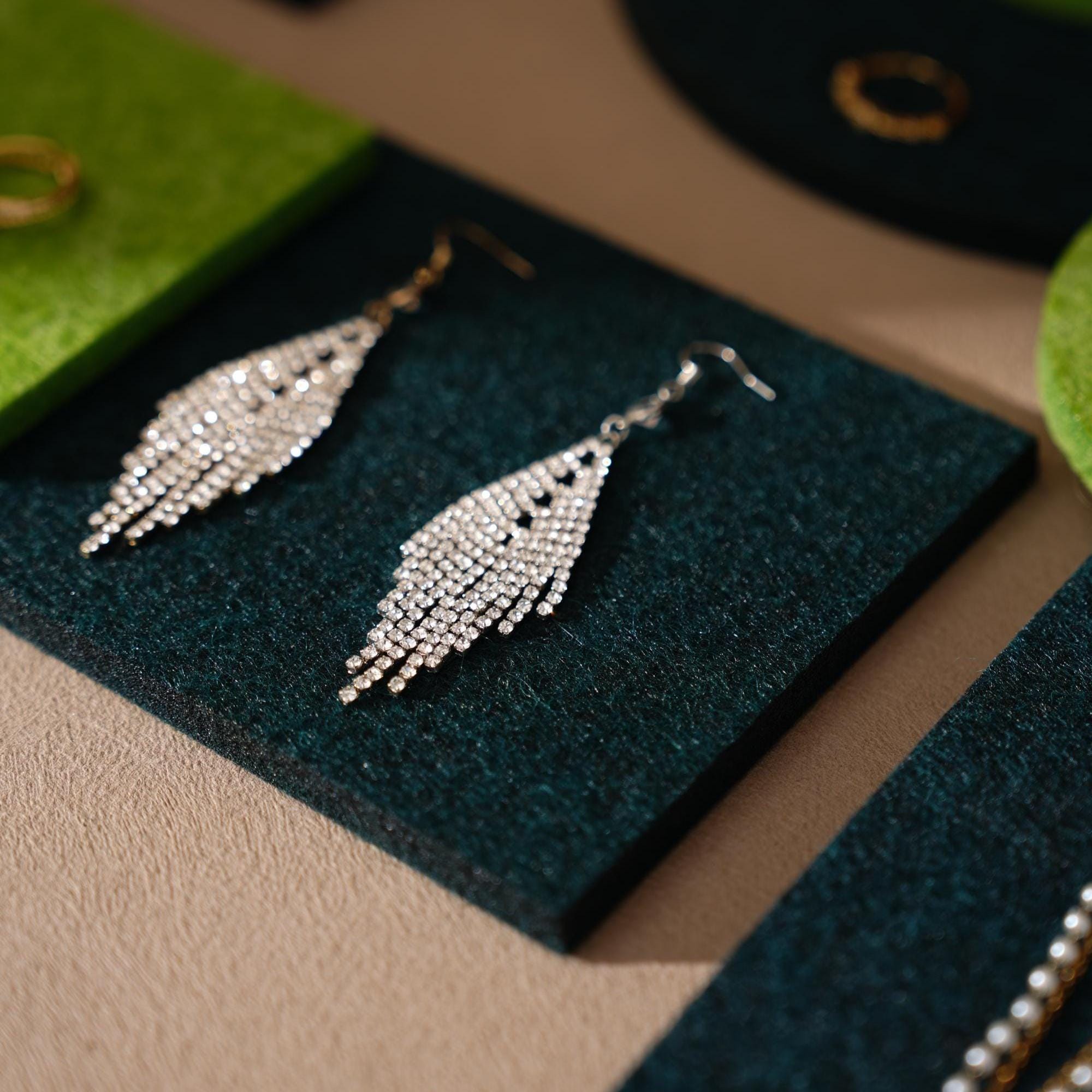 Green Felt Jewelry Display Set Ring Earring Necklace Pads Craft Fair Booth Display