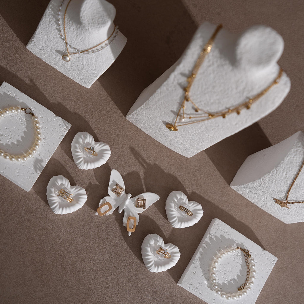 Plaster Jewelry Display Set, Ring Tray, Earring Stand, Necklace Display Props, Handmade Boutique Craft Fair Market Display