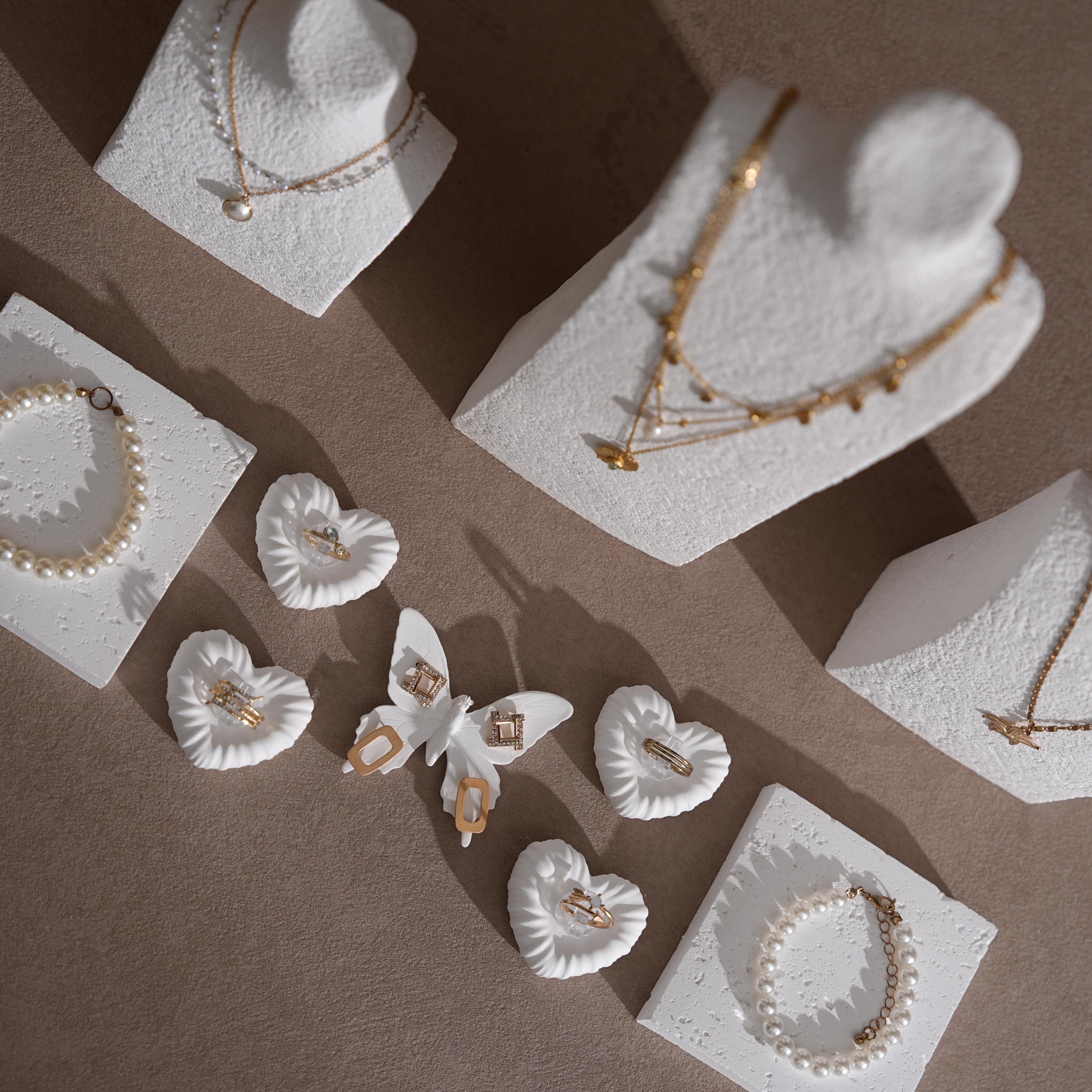 Plaster Jewelry Display Set, Ring Tray, Earring Stand, Necklace Display Props, Handmade Boutique Craft Fair Market Display