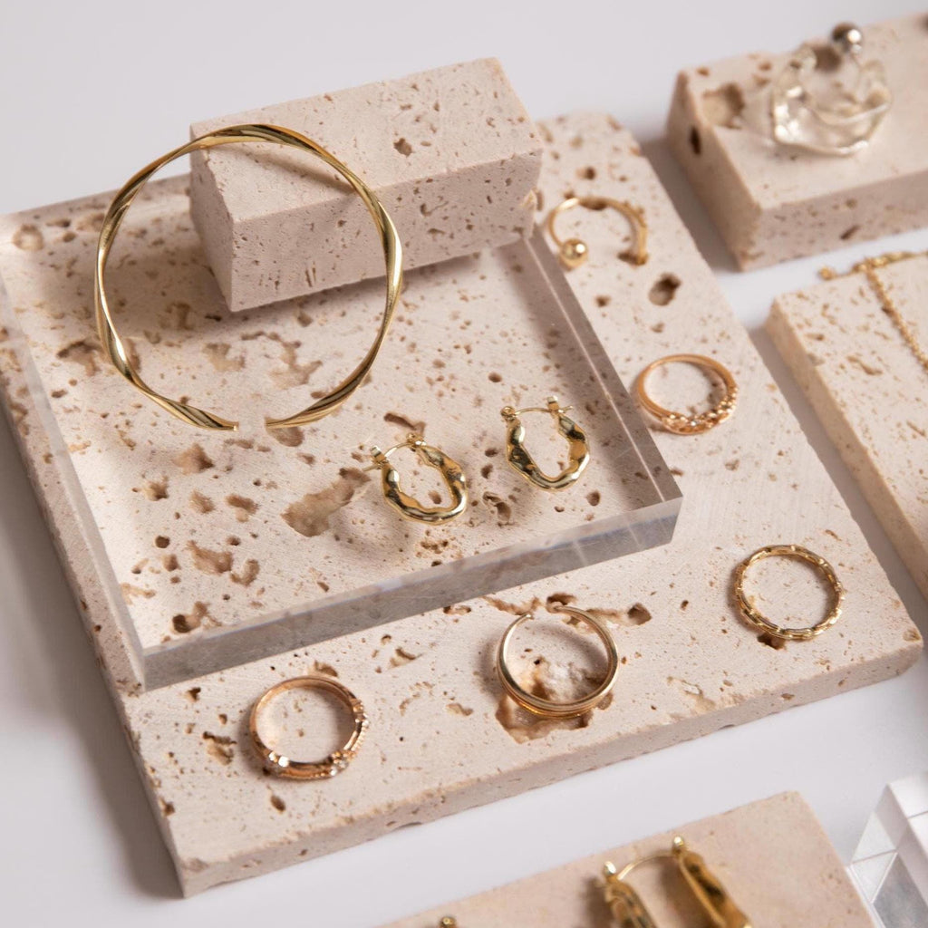 Yellow Travertine Jewelry Display Set – 13-Piece Boutique Showcase Kit