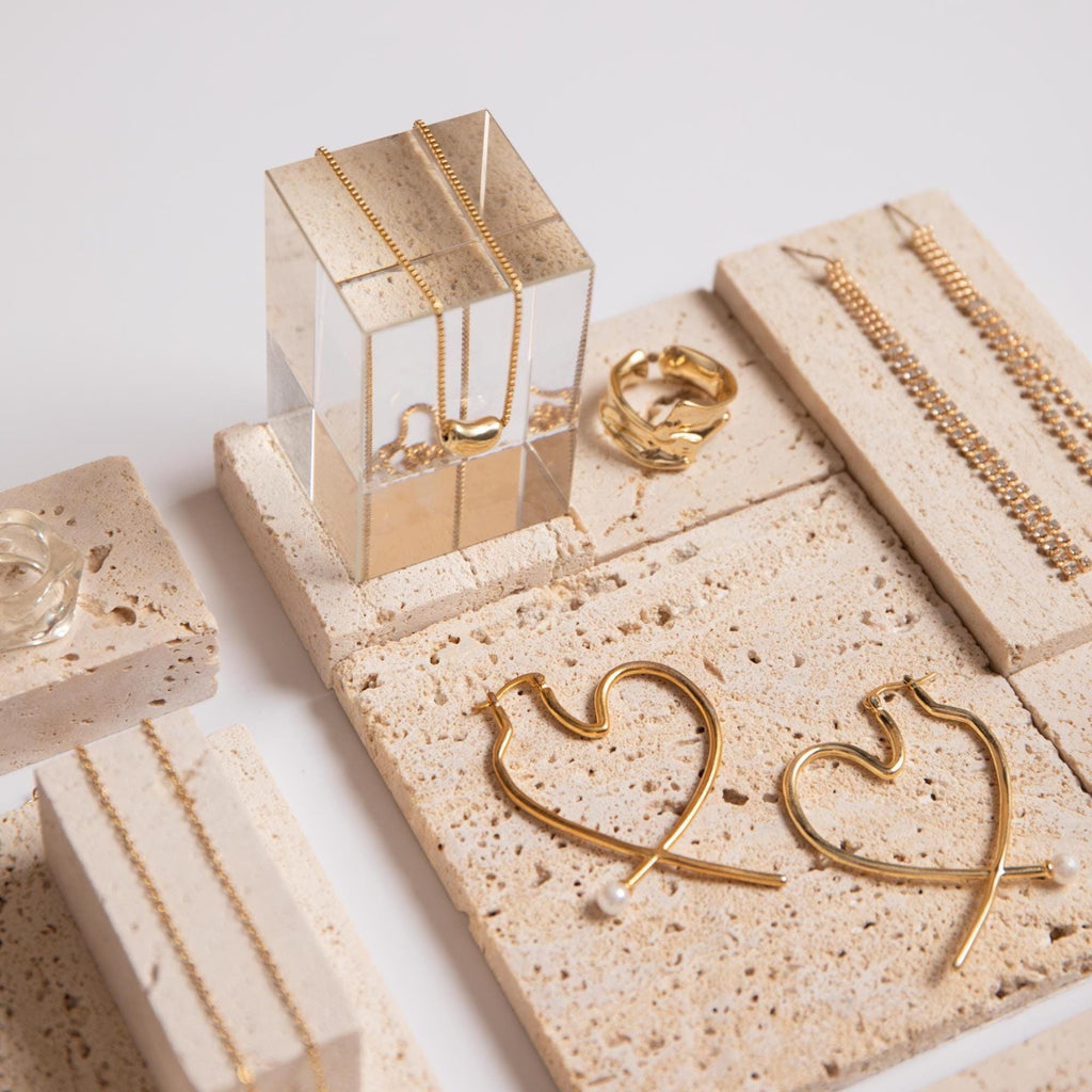 Yellow Travertine Jewelry Display Set – 13-Piece Boutique Showcase Kit