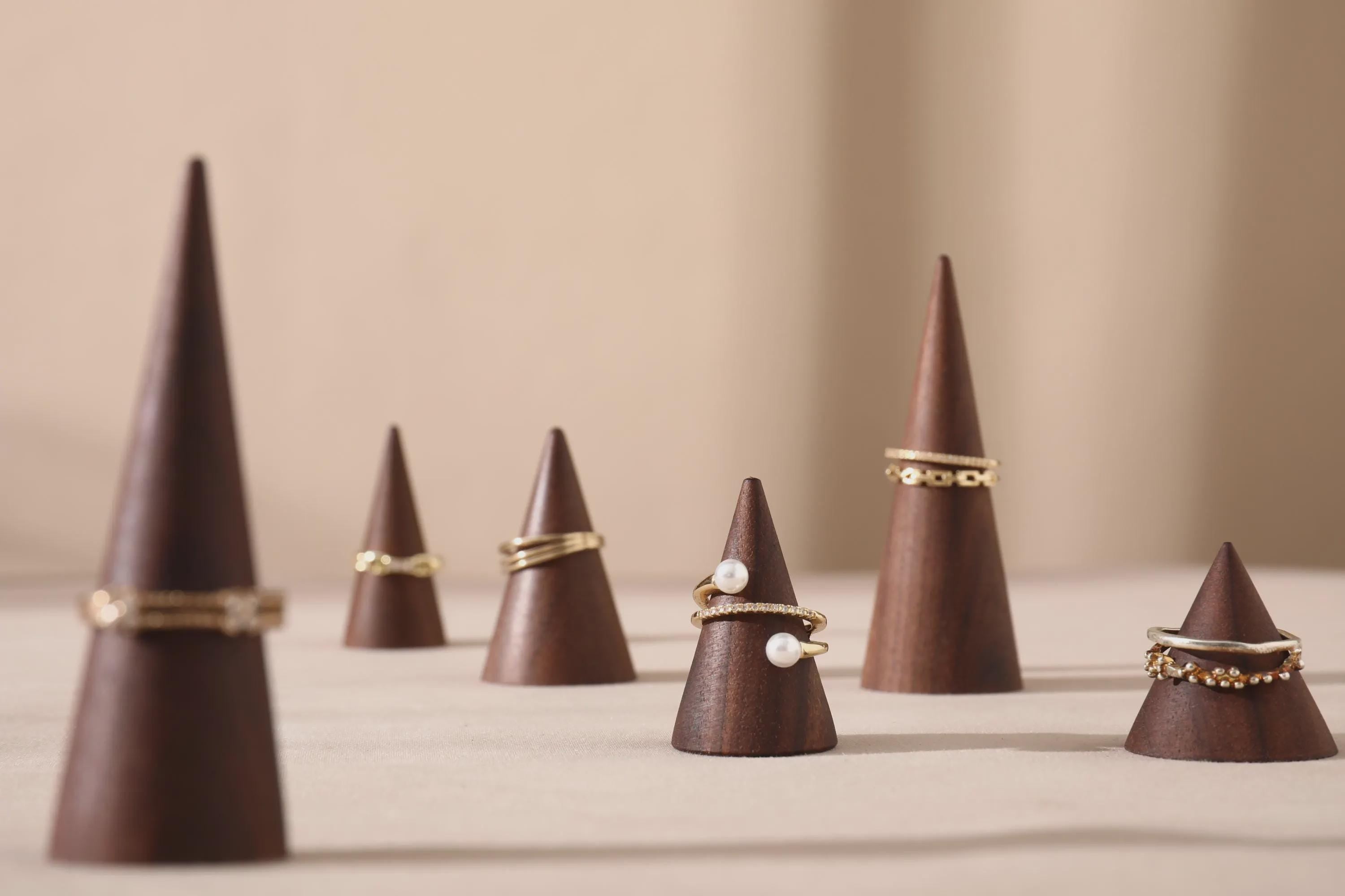 Walnut Wood Ring Cone Stand – Boutique Ring Holder Display