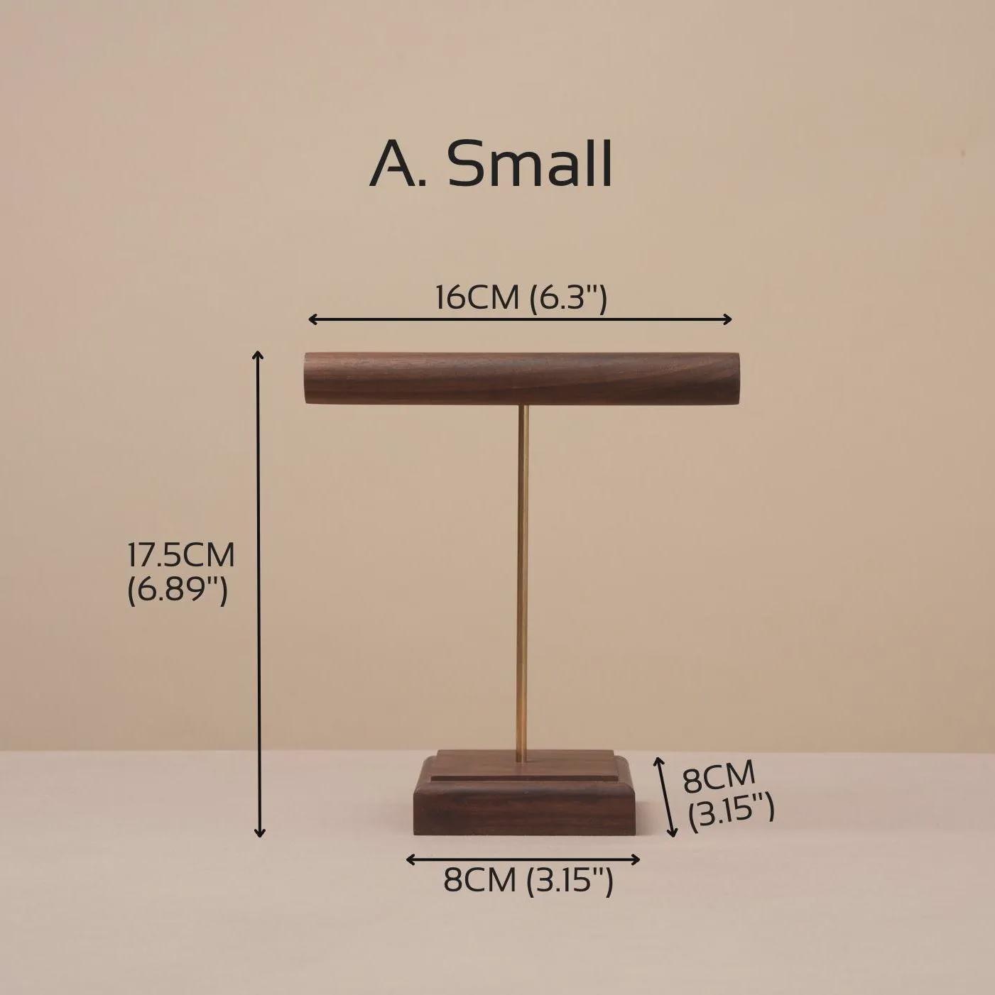 Solid Walnut Wood Jewelry Display Stand with Brass Rod – Necklace Bracelet Organizer
