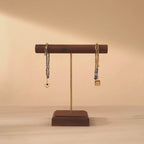 Solid Walnut Wood Jewelry Display Stand with Brass Rod – Necklace Bracelet Organizer