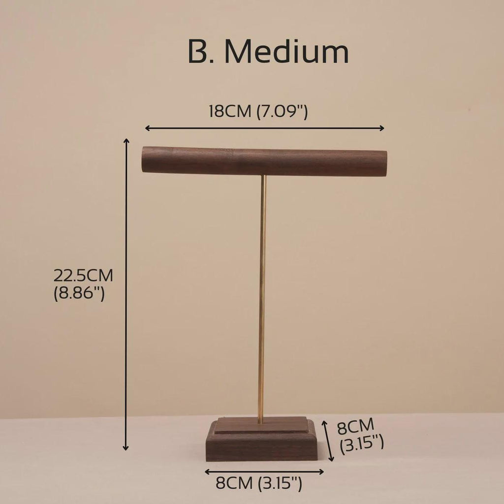 Solid Walnut Wood Jewelry Display Stand with Brass Rod – Necklace Bracelet Organizer