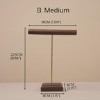 Solid Walnut Wood Jewelry Display Stand with Brass Rod – Necklace Bracelet Organizer