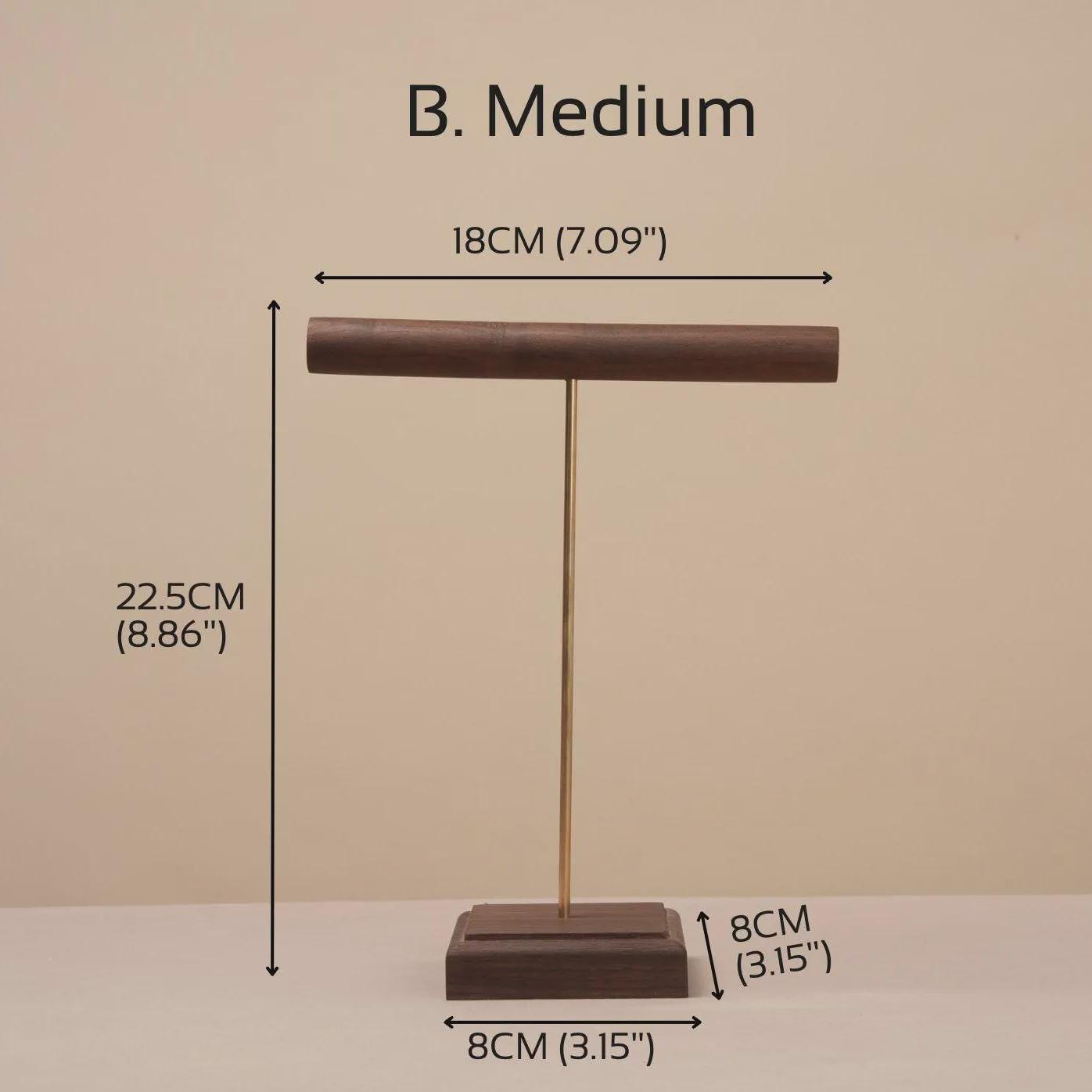 Solid Walnut Wood Jewelry Display Stand with Brass Rod – Necklace Bracelet Organizer
