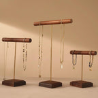 Solid Walnut Wood Jewelry Display Stand with Brass Rod – Necklace Bracelet Organizer
