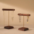Solid Walnut Wood Jewelry Display Stand with Brass Rod – Necklace Bracelet Organizer