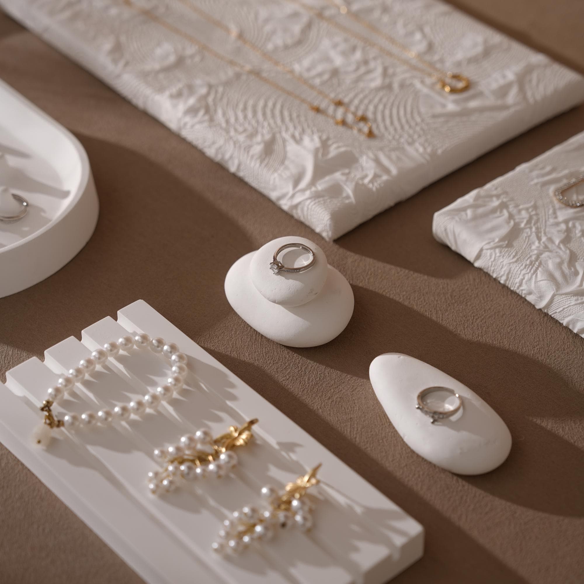 Plaster Jewelry Display Set, Ring Tray, Earring Stand, Necklace Display Props, Handmade Boutique Craft Fair Market Display