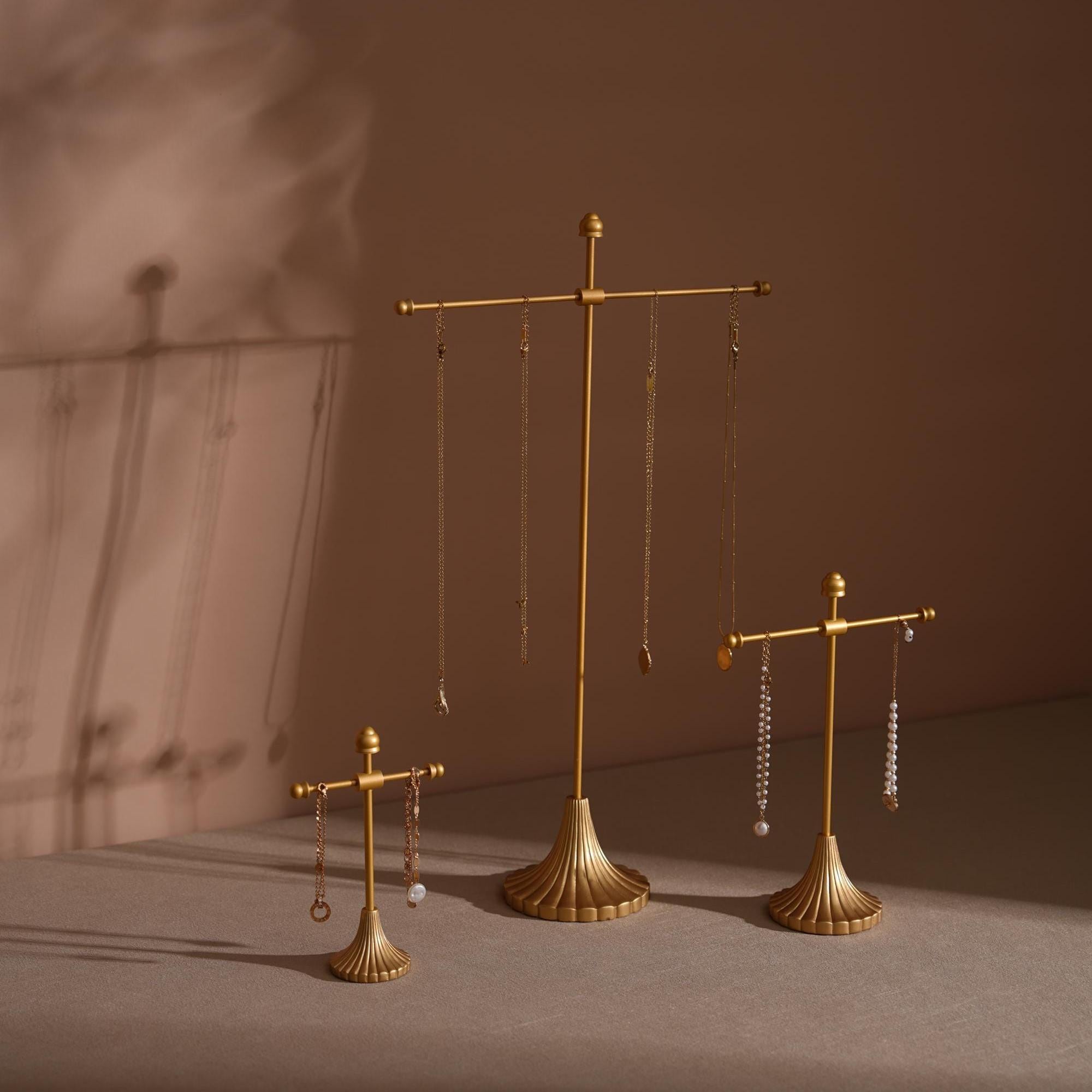 Gold Metal Jewelry Display Stand Set, Necklace Bracelet Earring Holder, T Bar Jewelry Rack, Boutique Craft Fair Display