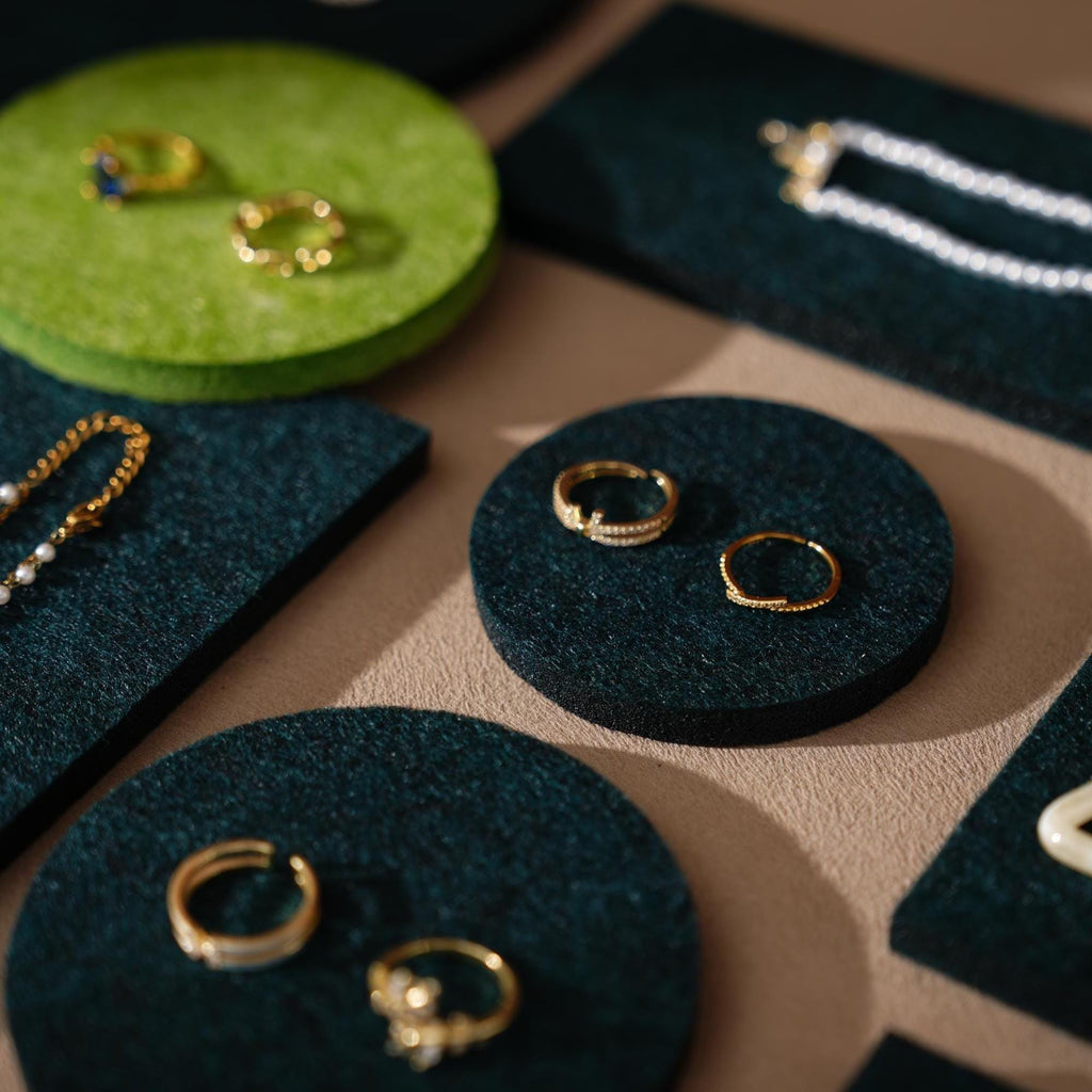 Green Felt Jewelry Display Set Ring Earring Necklace Pads Craft Fair Booth Display