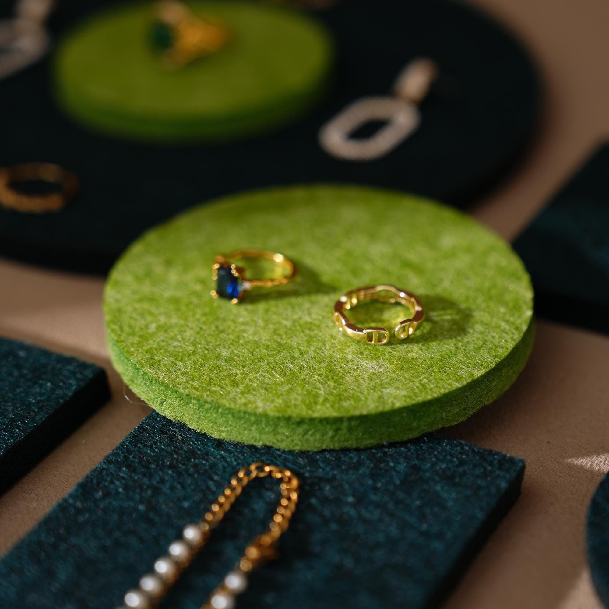 Green Felt Jewelry Display Set Ring Earring Necklace Pads Craft Fair Booth Display