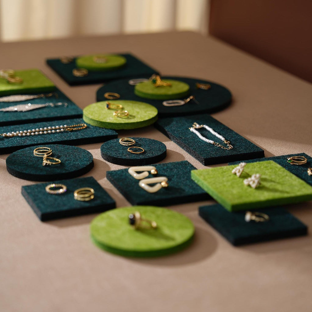 Green Felt Jewelry Display Set Ring Earring Necklace Pads Craft Fair Booth Display