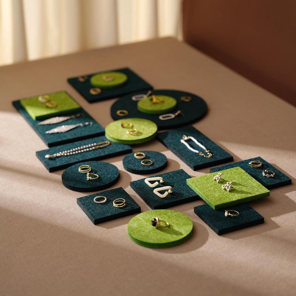 Green Felt Jewelry Display Set Ring Earring Necklace Pads Craft Fair Booth Display
