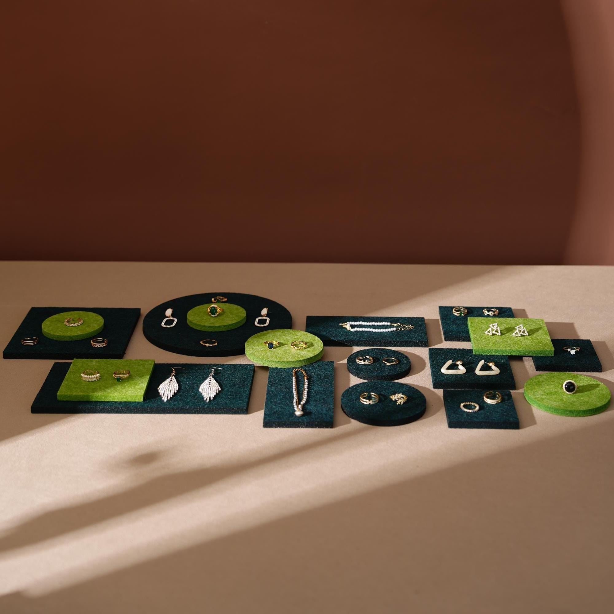 Green Felt Jewelry Display Set Ring Earring Necklace Pads Craft Fair Booth Display