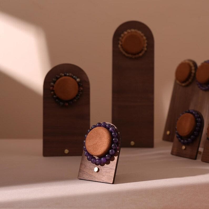 Walnut Veneer Bracelet Display Stand for Crystal Shops & Jewelry Boutiques