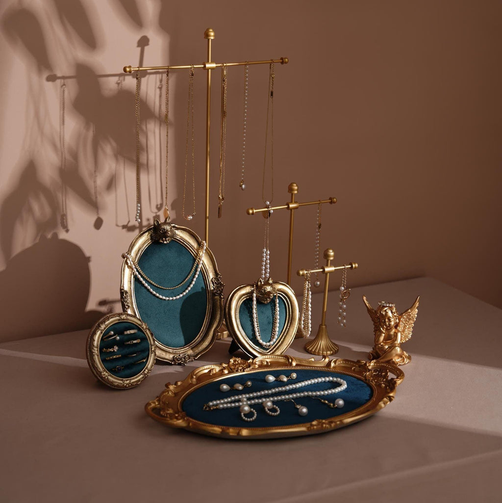 Gold Jewelry Organizer Set Ring Holder Necklace Hanger Resin Earring Tray Bracelet Display Boutique Store Decor Photography Showcase Prop