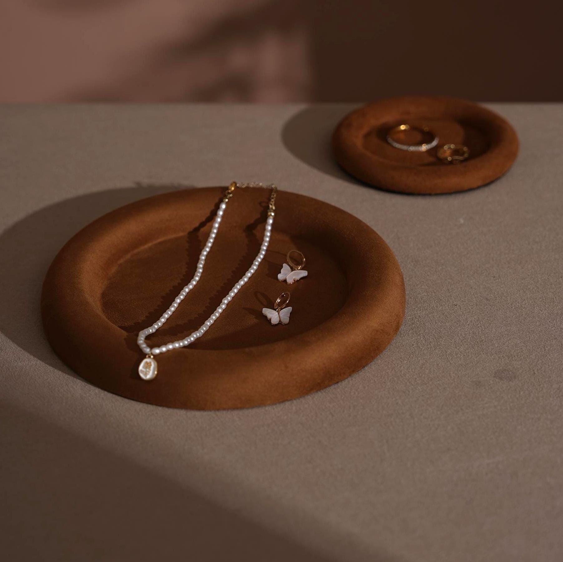 Jewelry Organizer Dish: Suede Ring and Bracelet Tray (14 Colors)