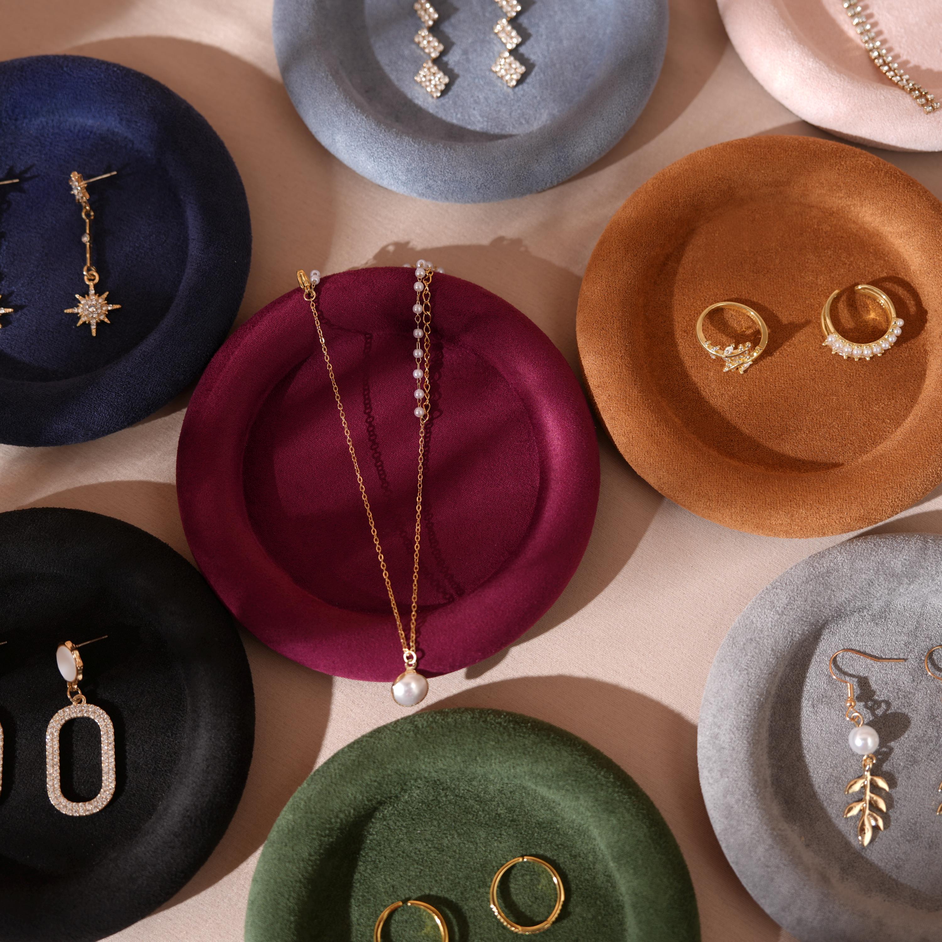 Jewelry Organizer Dish: Suede Ring and Bracelet Tray (14 Colors)