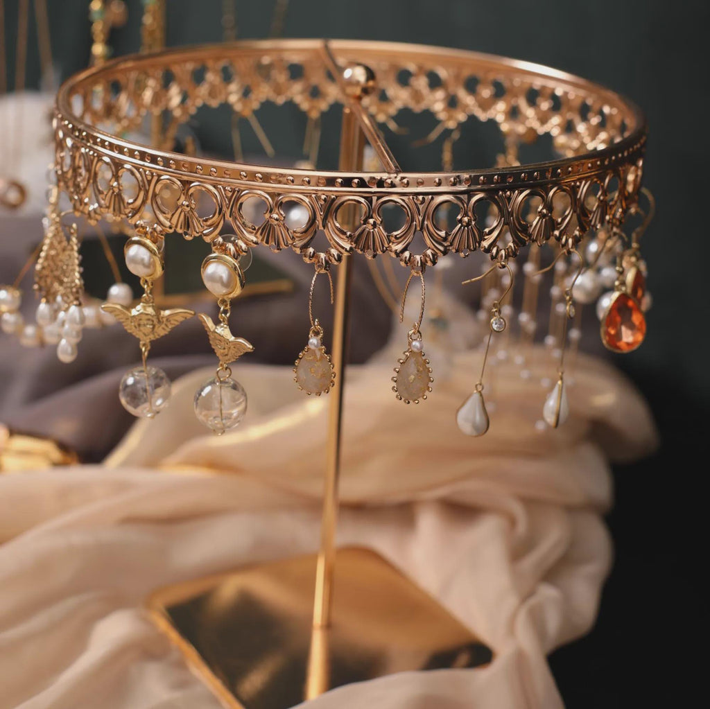 Rose Gold Jewelry Display Stand Organizer Rotatable Luxury Necklace Hanger Earring Holder Bracelet Elegant Jewelry Holder Boutique Store