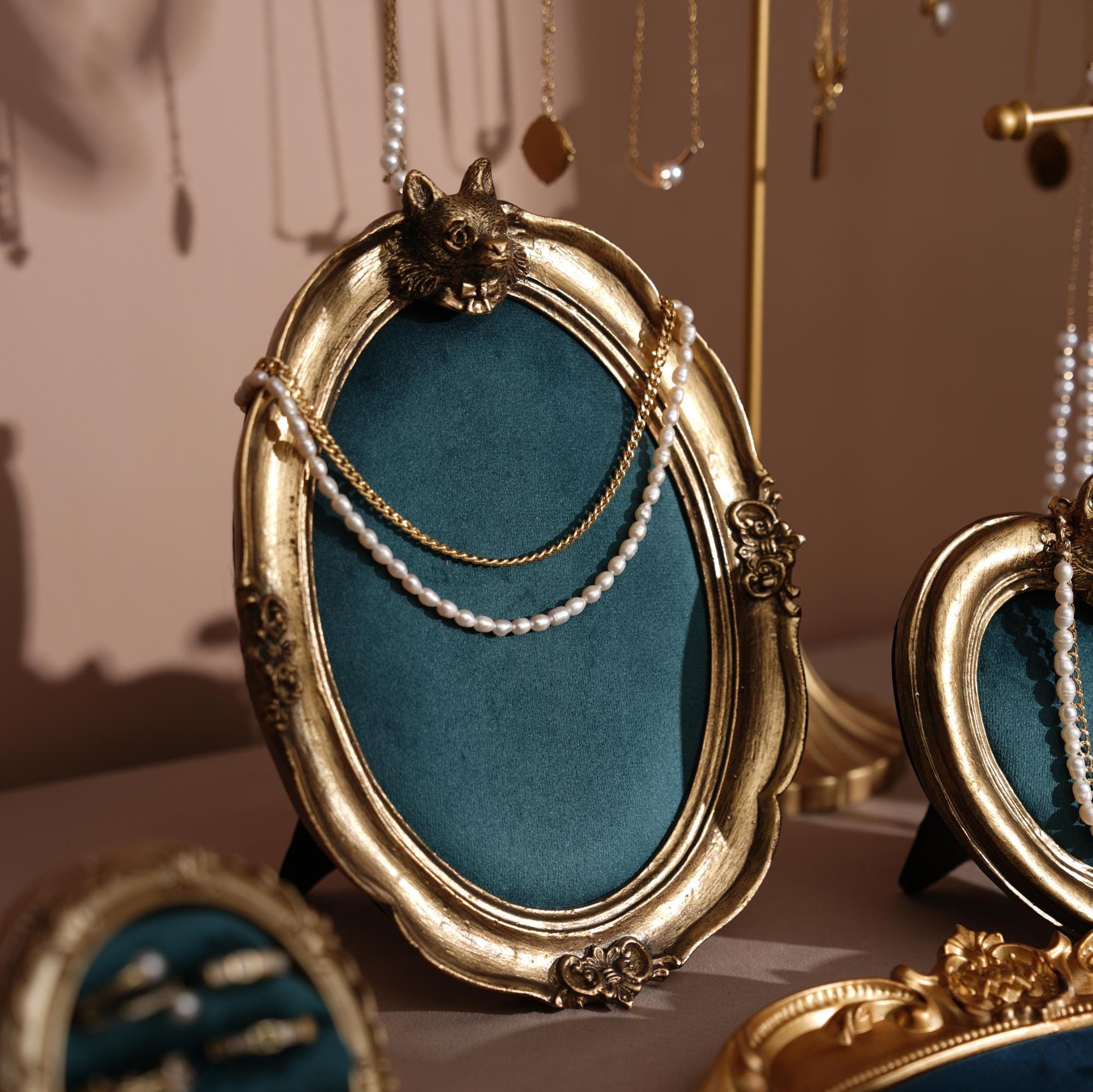 Gold Jewelry Organizer Set Ring Holder Necklace Hanger Resin Earring Tray Bracelet Display Boutique Store Decor Photography Showcase Prop