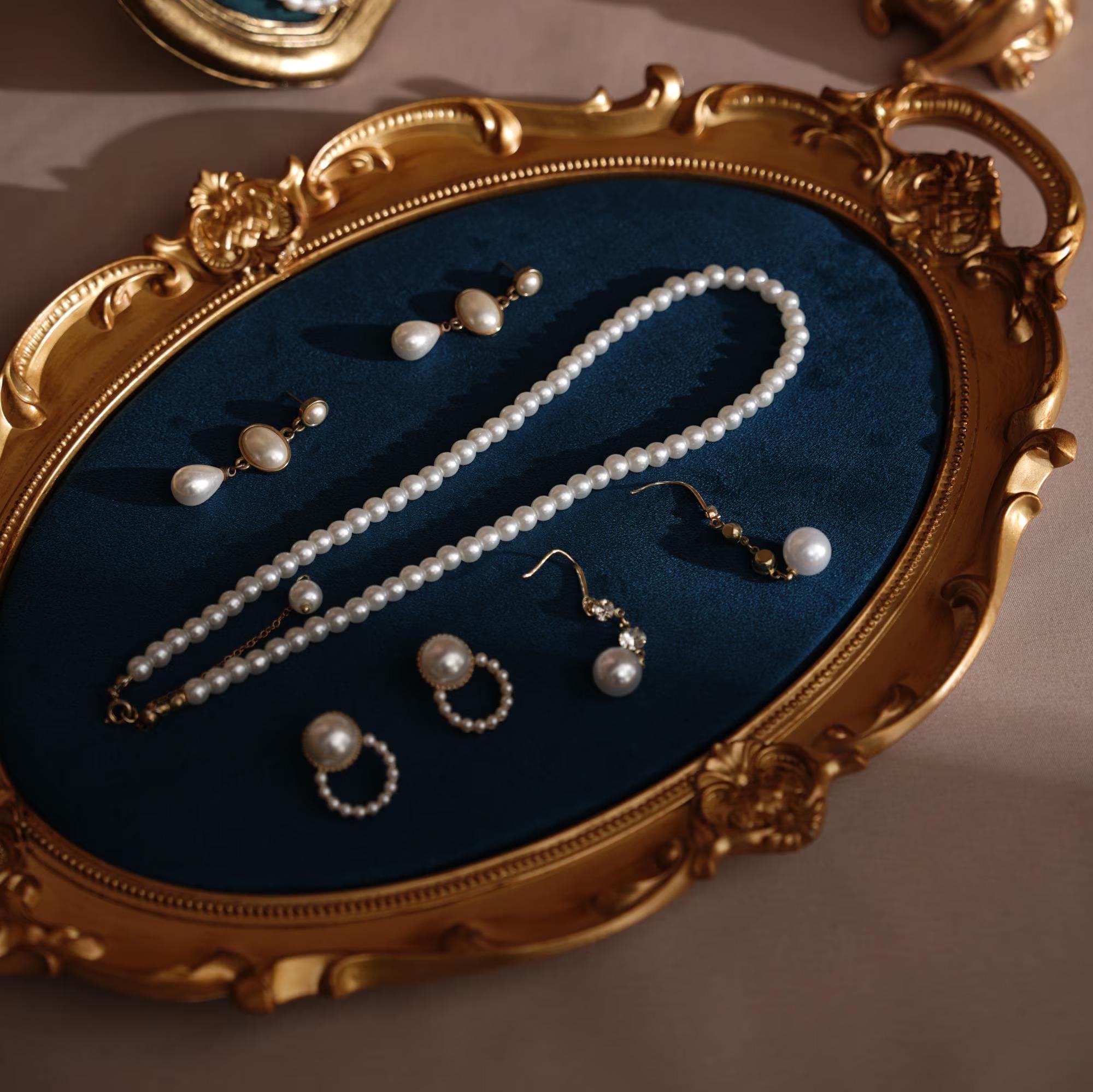 Gold Jewelry Organizer Set Ring Holder Necklace Hanger Resin Earring Tray Bracelet Display Boutique Store Decor Photography Showcase Prop