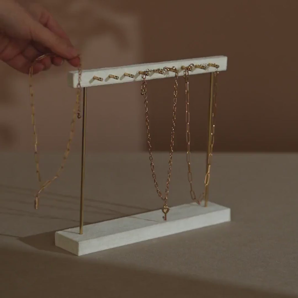Suede Brass Necklace and Earring Stand
