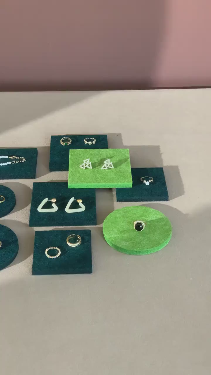 Green Felt Jewelry Display Set Ring Earring Necklace Pads Craft Fair Booth Display