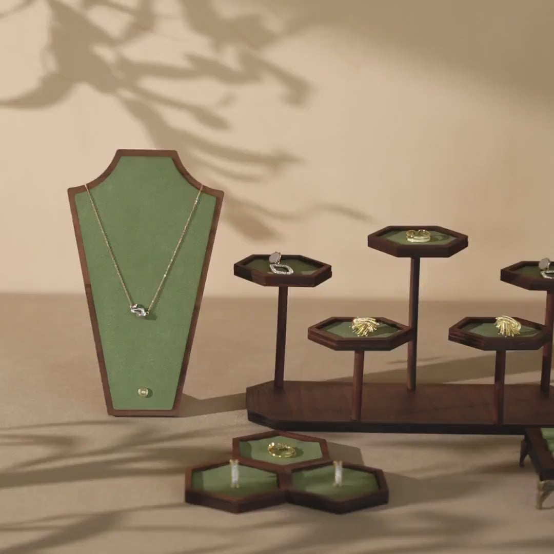 Walnut Veneer Jewelry Vendor Display Set (7-Piece) | 12 Colors