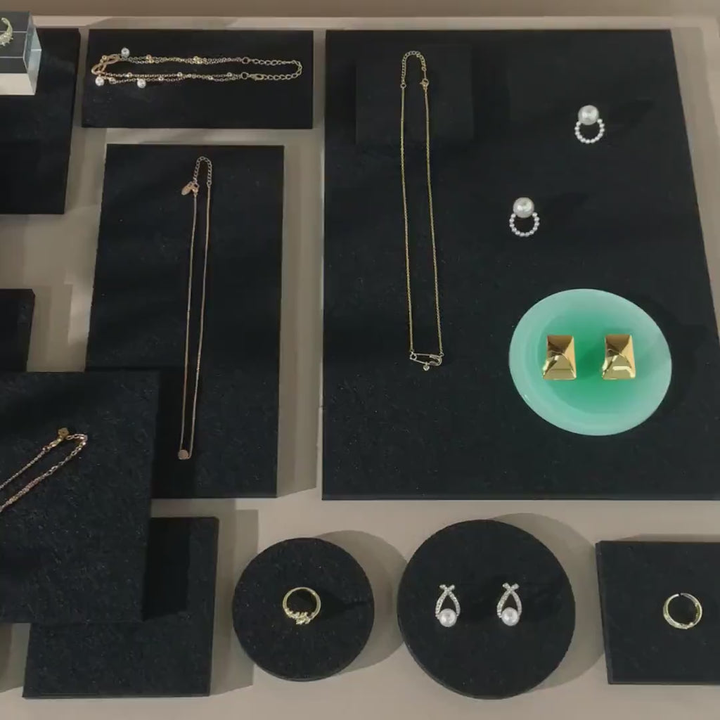 Black Felt Jewelry Display Set: Necklace, Ring, Earring Showcase