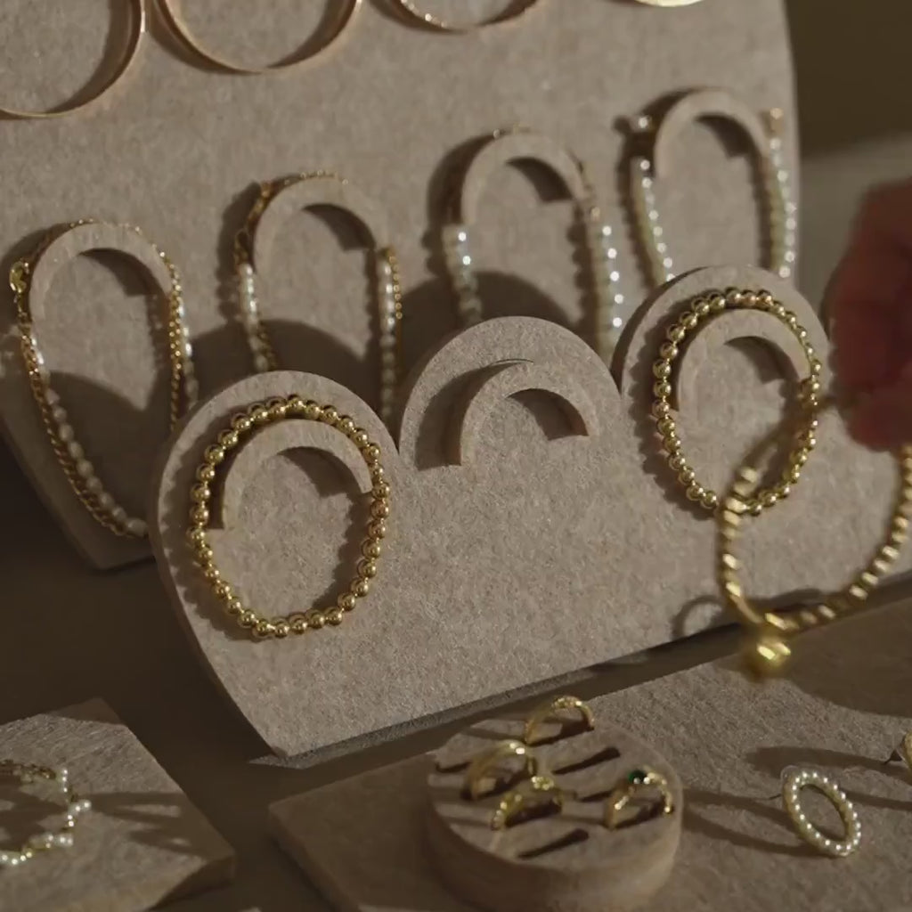 Beige Felt Jewelry Display Set: Ring, Necklace, Bracelet and Earring Showcase Prop