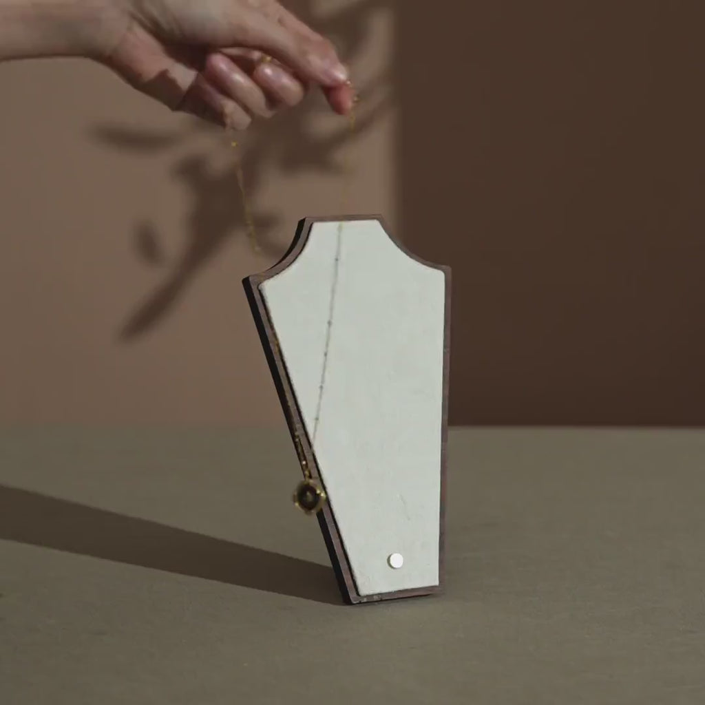 Walnut Veneer Jewelry Display Set: Green Faux Leather Event Showcase Fair