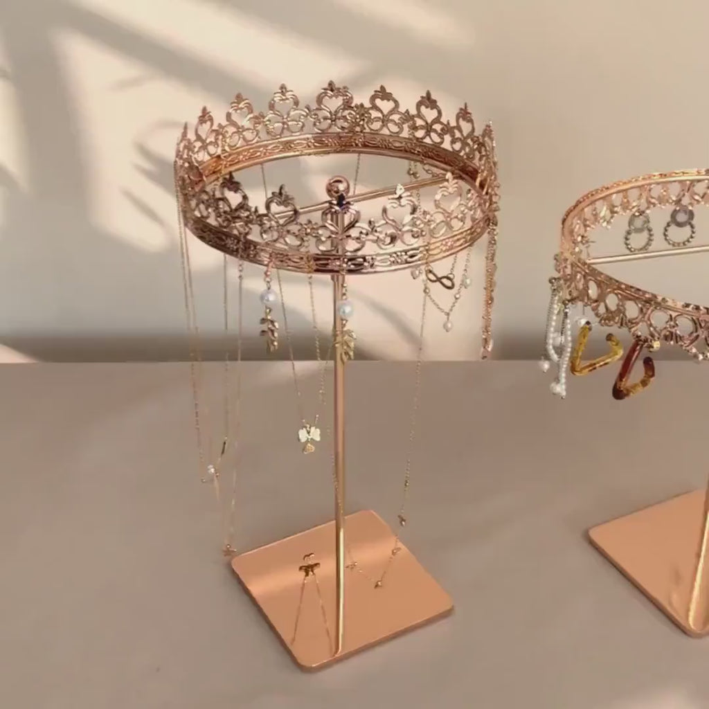 Rose Gold Jewelry Display Stand Organizer Rotatable Luxury Necklace Hanger Earring Holder Bracelet Elegant Jewelry Holder Boutique Store