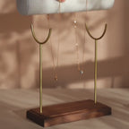 High-End Bracelet Stand with Brass Supports and Walnut Wood Base