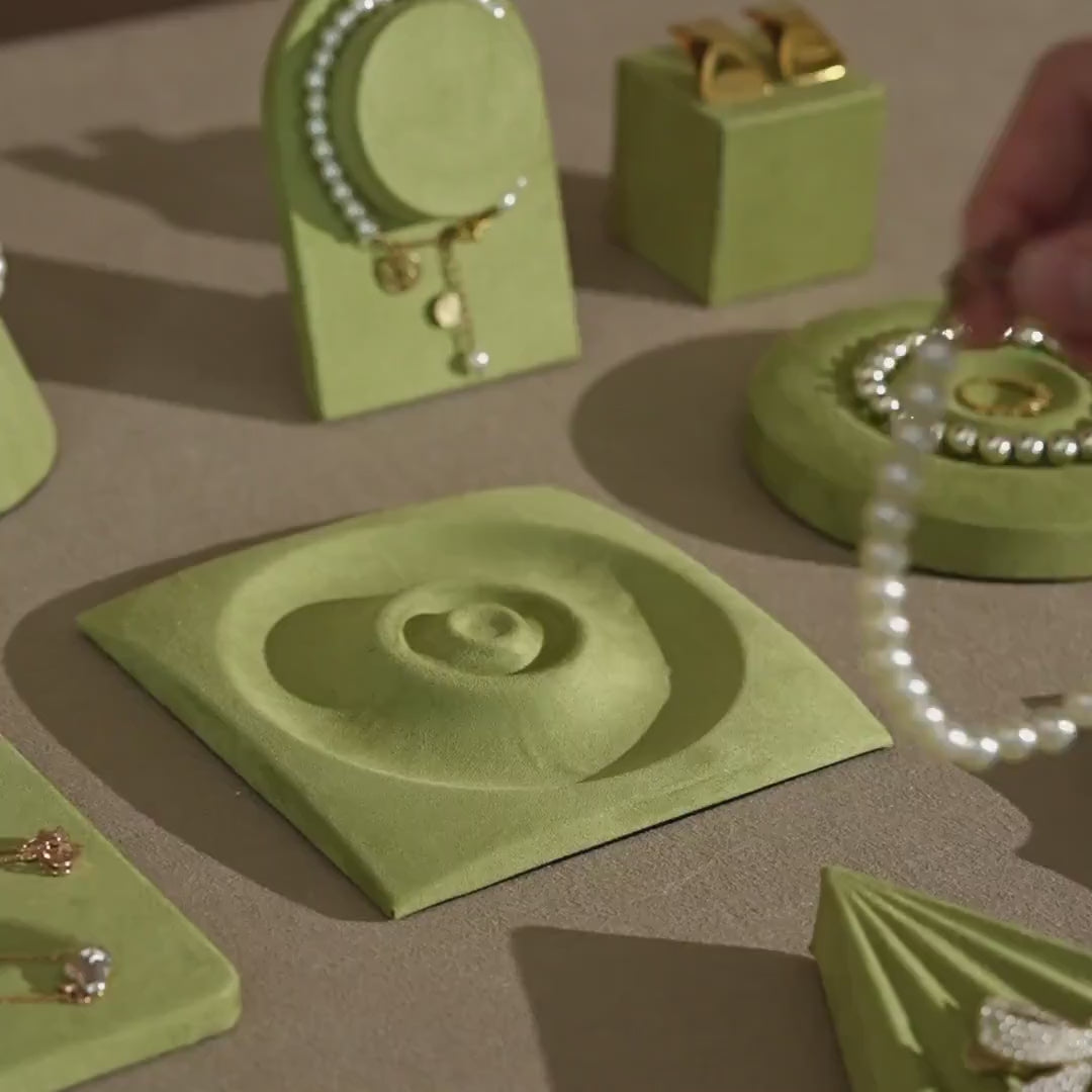 Olive Green Jewelry Display Set – Ring Dish, Bracelet & Earring Holders, Vegan Suede