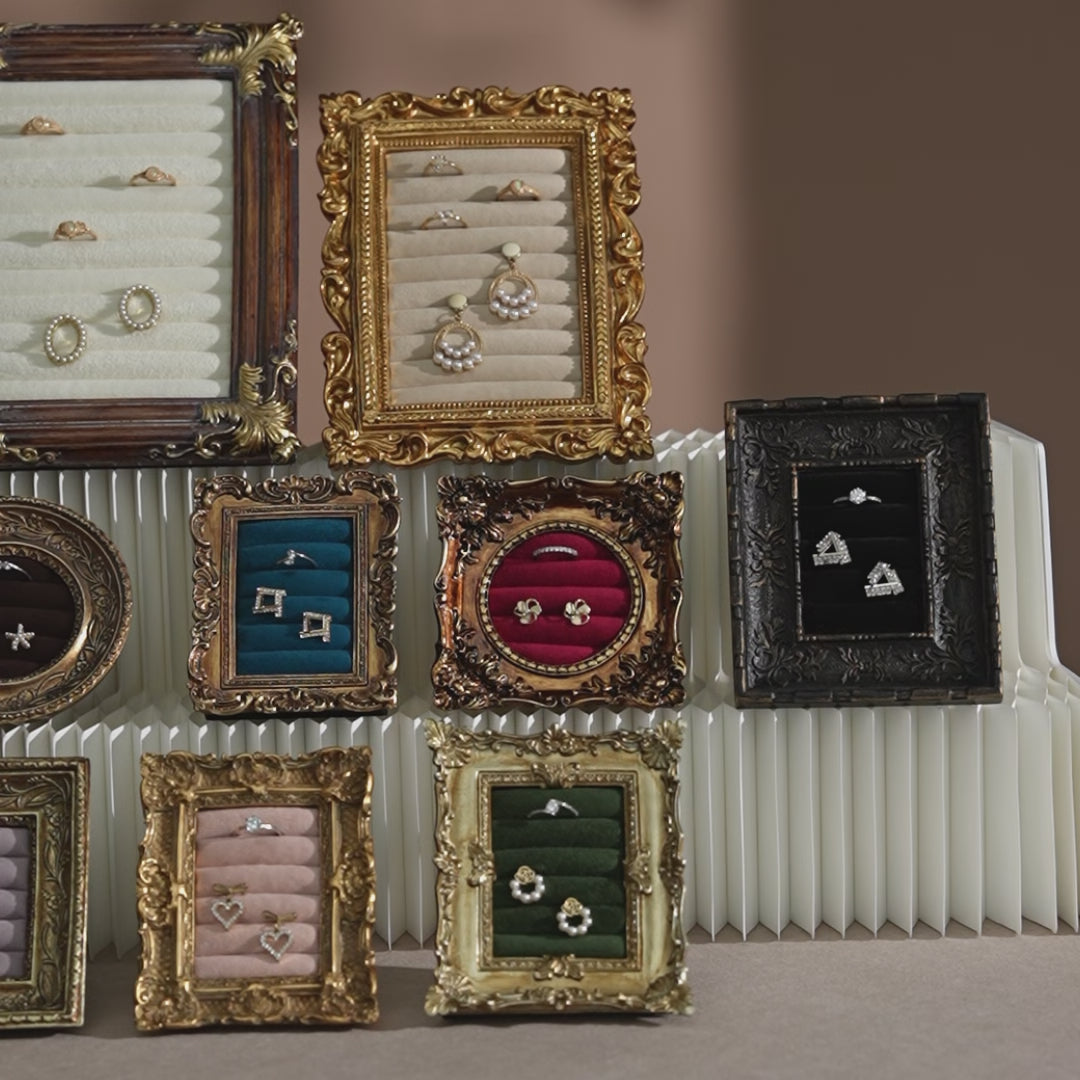 Rococo Ring & Earring Display Frame, Wall Hanging or Standing Vegan Suede Holder