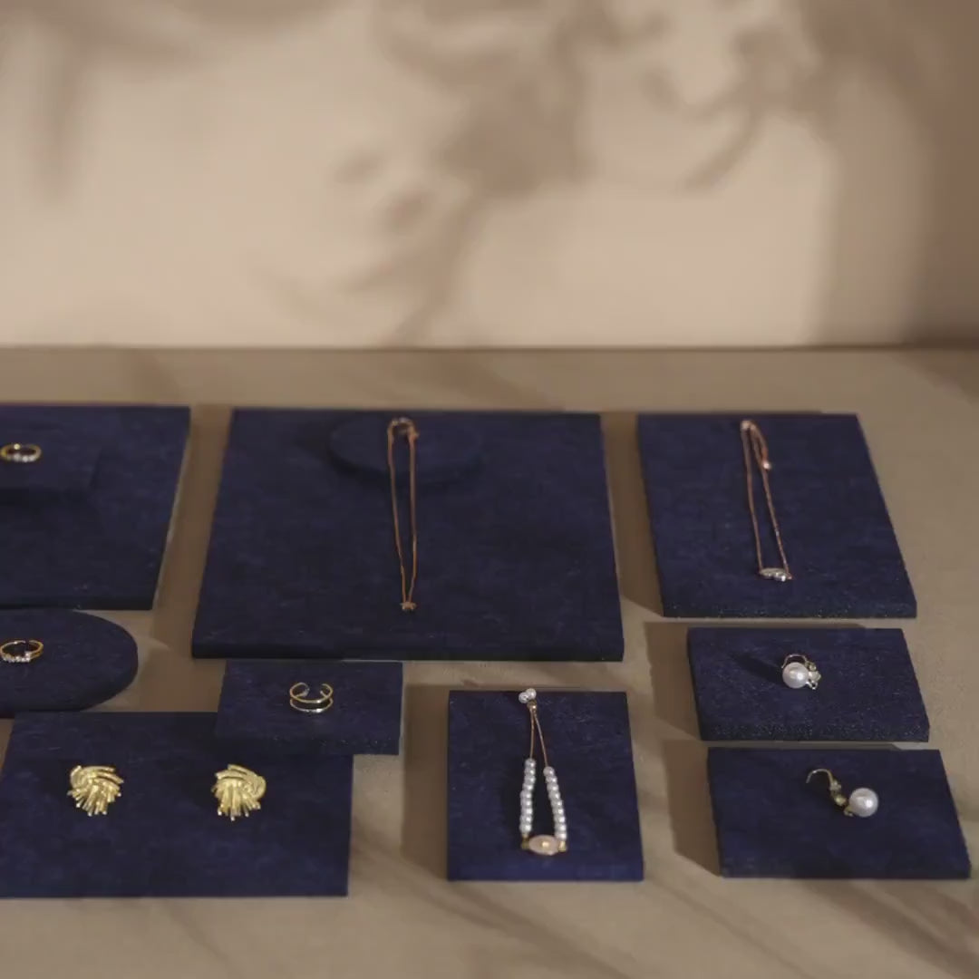 Midnight Blue Felt Jewelry Display Set: Ring, Necklace, Earring Showcase