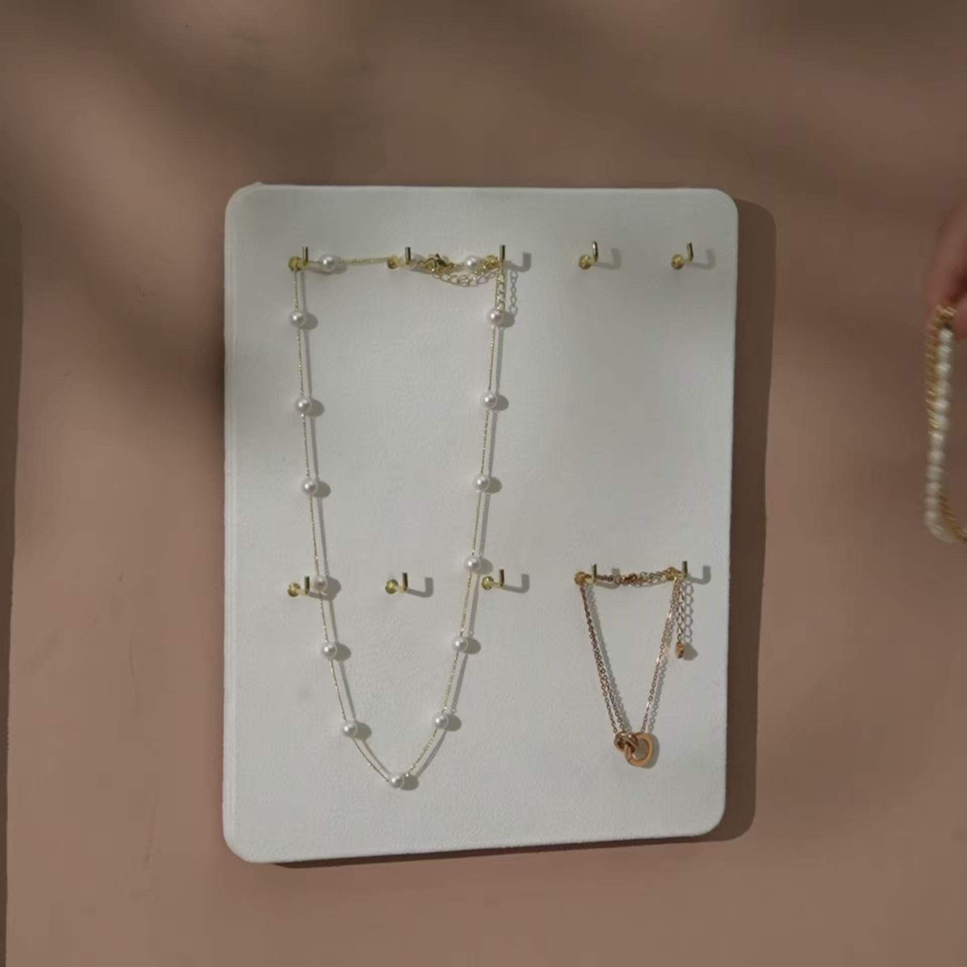 Atelier Jewelry Display Set for Boutique & Product Photography — Ring Holder, Necklace Stand & Riser Kit, Cream White