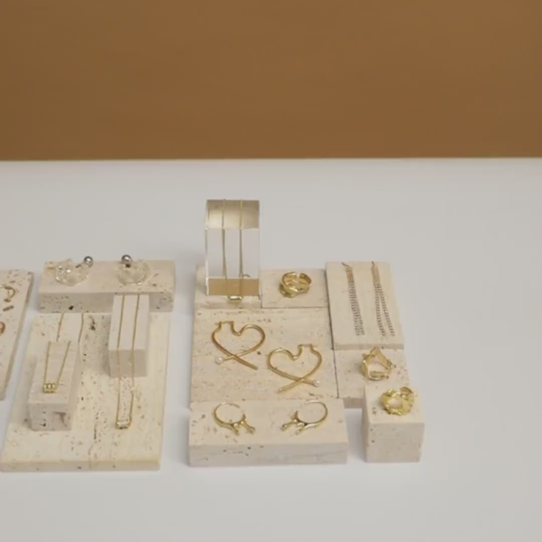 Yellow Travertine Jewelry Display Set – 13-Piece Boutique Showcase Kit