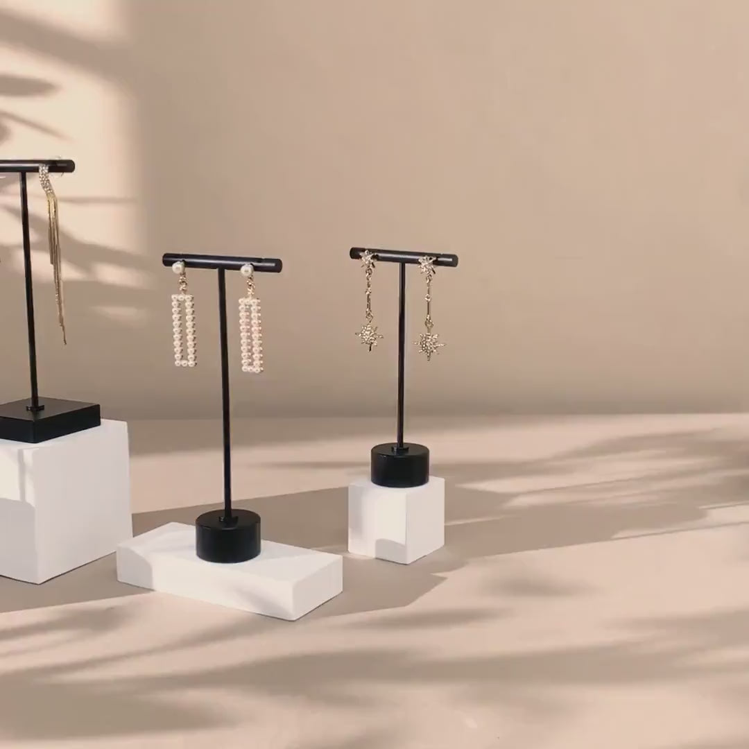 Black T Bar Earring Holder: Gypsum Jewelry Display Stand