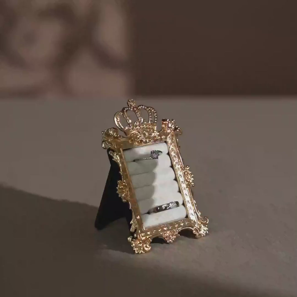 Gold Crown Ring Holder: Vegan Suede Jewelry Display Frame