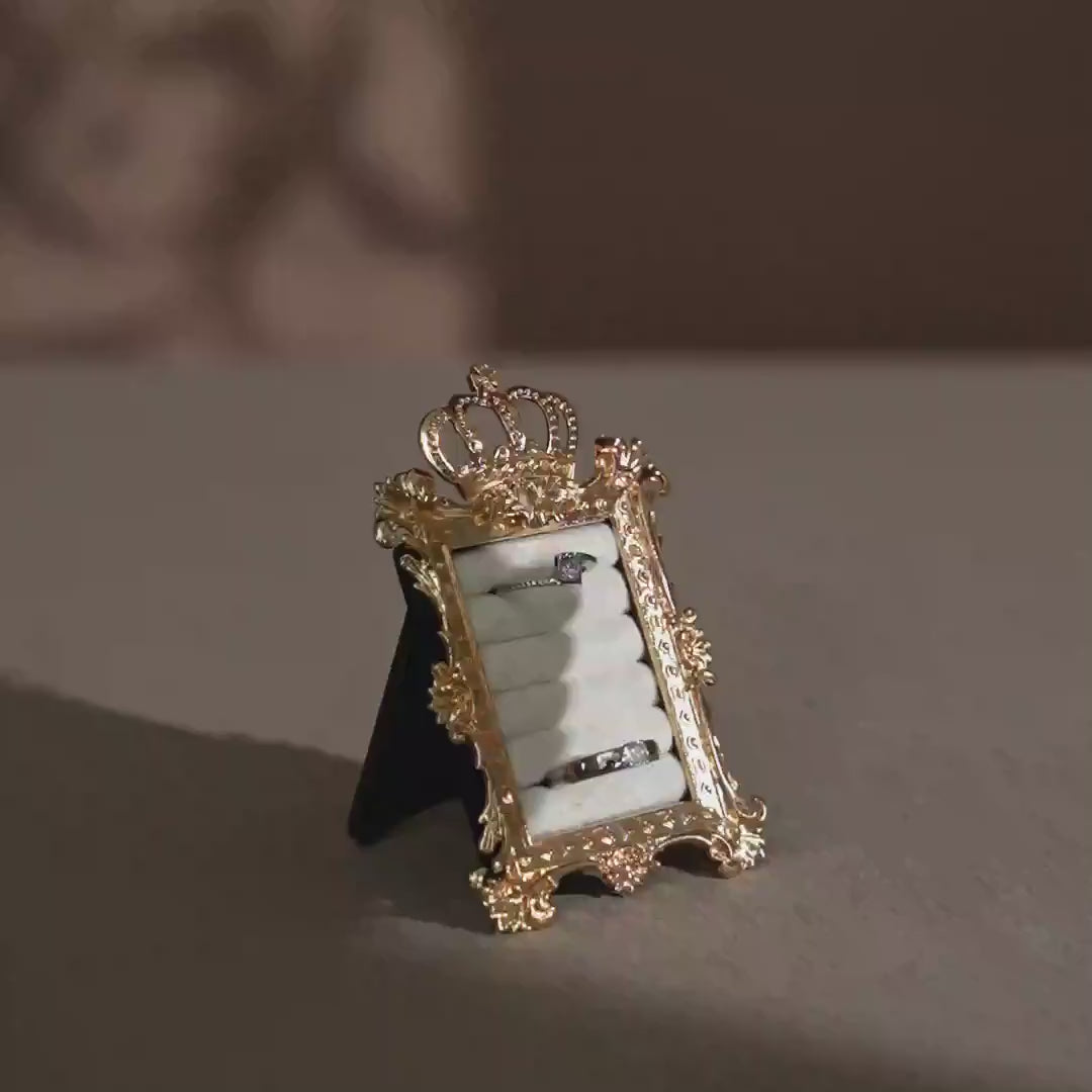 Gold Crown Ring Holder: Vegan Suede Jewelry Display Frame
