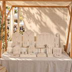 Beige Jewelry Display Set for Craft Fair Booth, Pavilion Necklace Bust, Ring Tray, Earring Stand, Market Table Props, Vegan Suede, Wood Core